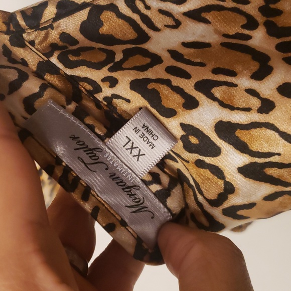 Morgan Taylor Leopard Print Cami Dress Intimate XXL Sheer Flutter Bow Satin - Picture 10 of 13